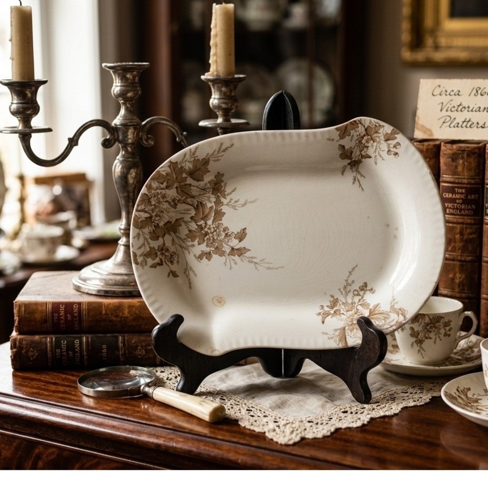 Antique‎ Johnson Bros Columbia Porcelain Platter Victorian Brown Floral 1880s